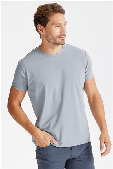 Gri Sıfır Yaka Teknik T-shirt