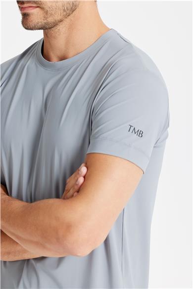 Gri Sıfır Yaka Teknik T-shirt