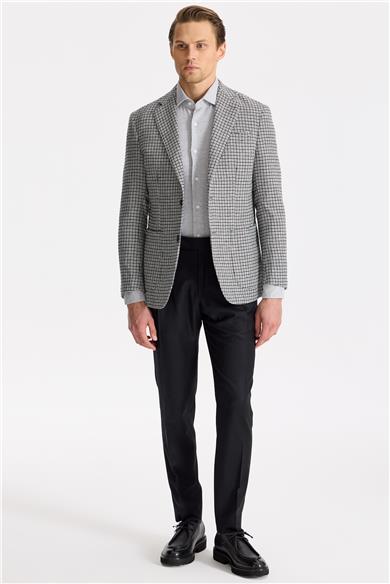 Gri Siyah Kareli Yün Ceket