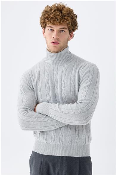 Gri Tam Balıkçı Kaşmir Kazak