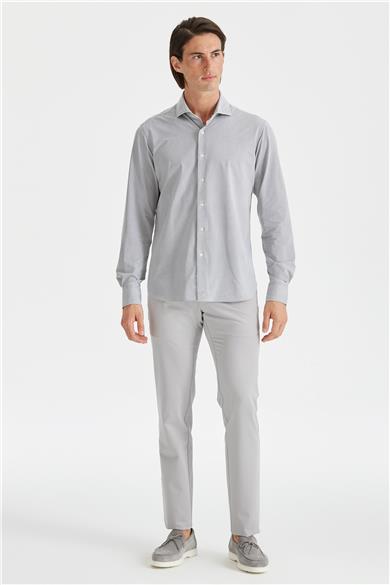 Gri Taşlamalı Teknik Kumaş Gömlek