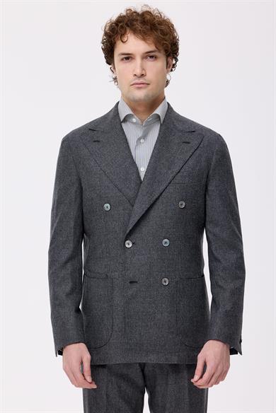 Gri Yün Kruvaze Takım Elbise