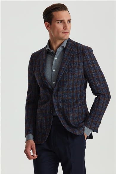 Kahve Ekose Lacivert Alpaka Ceket