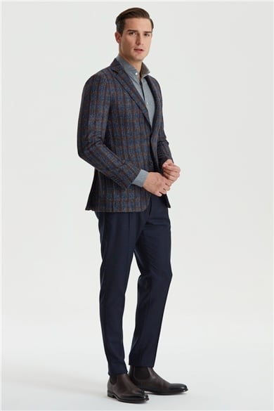 Kahve Ekose Lacivert Alpaka Ceket