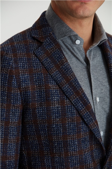 Kahve Ekose Lacivert Alpaka Ceket