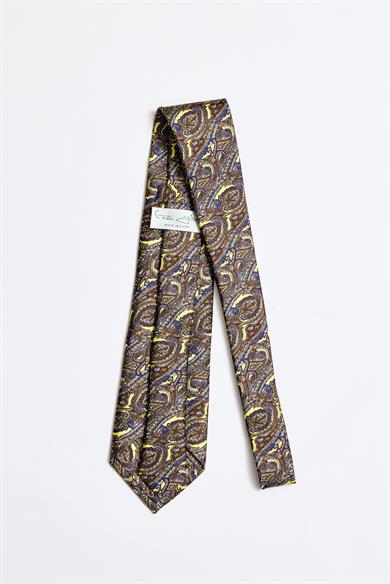 Kahve Sarı 5 Fold İpek Kravat