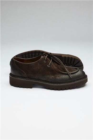 Kahverengi Bağcıklı Yağlı Süet Ayakkabı