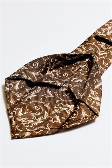 Kahverengi Beyaz 5 Fold İpek Kravat