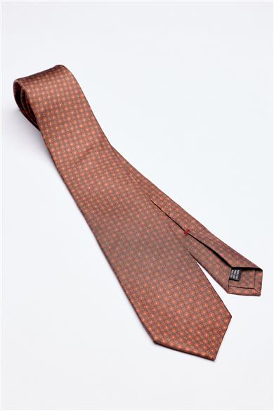 Kahverengi Desenli 7 Fold İpek Kravat