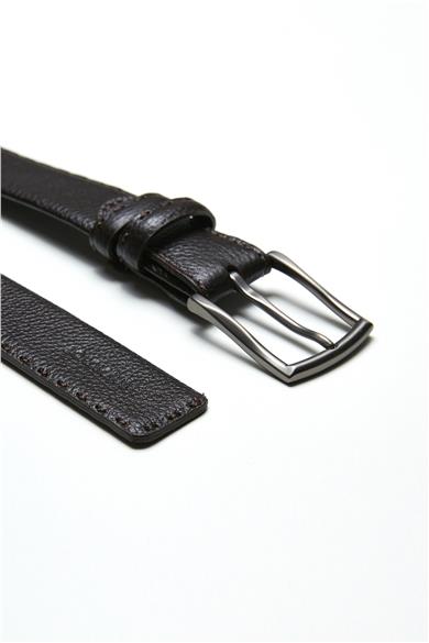 Kahverengi Dikişli Deri Kemer