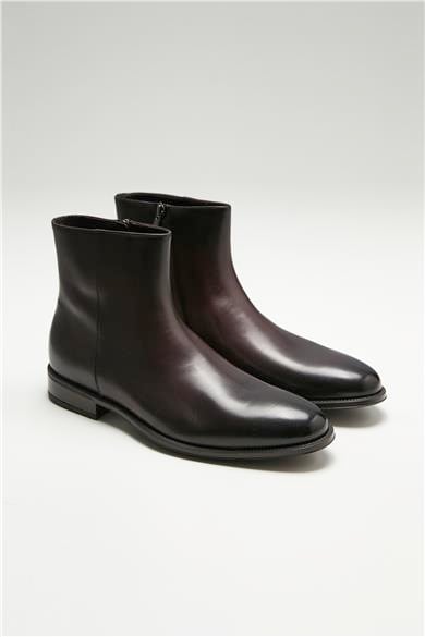 Kahverengi Fermuarlı Deri Bot