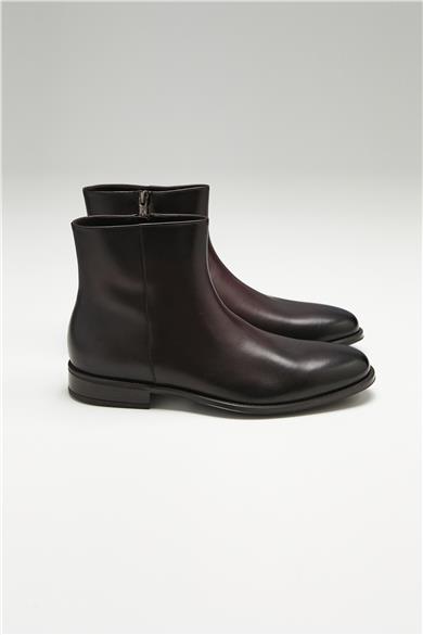 Kahverengi Fermuarlı Deri Bot