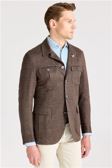 Kahverengi Keten Safari Ceket