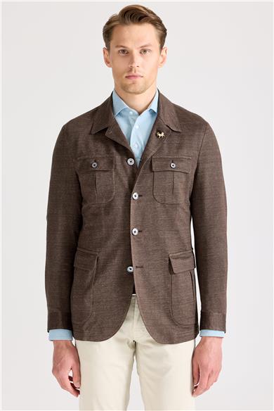 Kahverengi Keten Safari Ceket