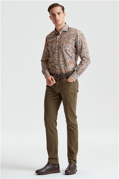 Kahverengi Motifli Pamuk Gömlek