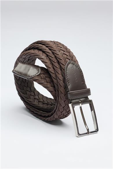 Kahverengi Örgü Süed Kemer