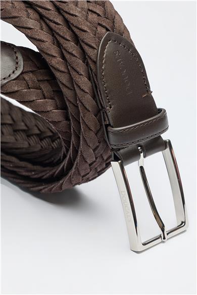 Kahverengi Örgü Süed Kemer