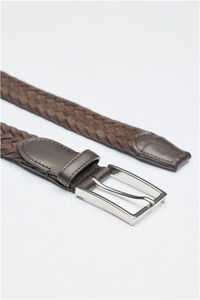 Kahverengi Örgü Süed Kemer