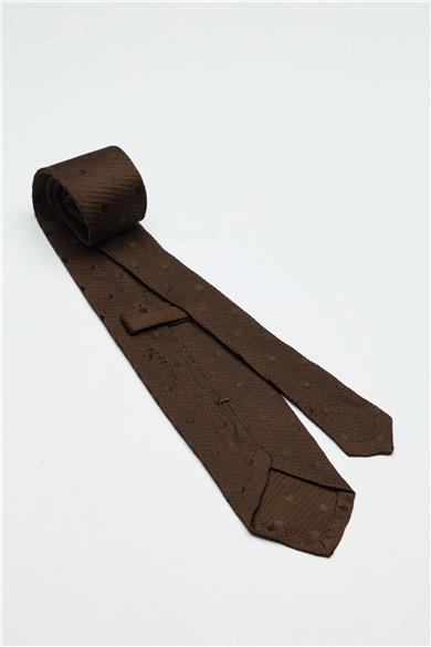 Kahverengi Puantiyeli Garza İpek Kravat