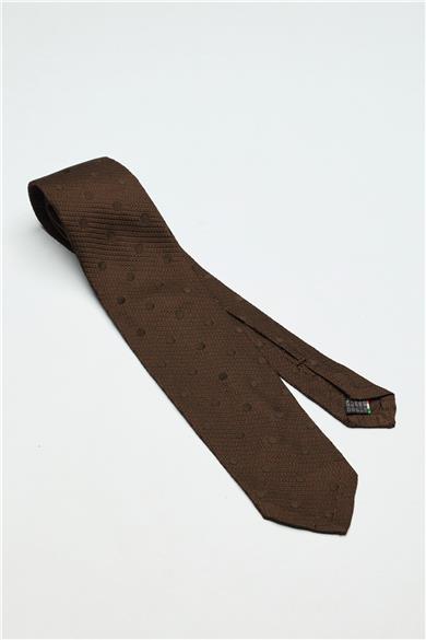 Kahverengi Puantiyeli Garza İpek Kravat