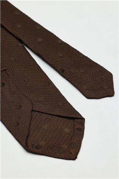 Kahverengi Puantiyeli Garza İpek Kravat