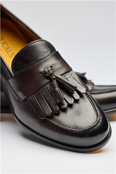 Kahverengi Püsküllü Kösele Deri Loafer