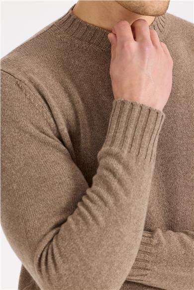 Kahverengi Sıfır Yaka Kaşmir Triko