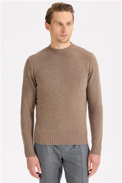 Kahverengi Sıfır Yaka Kaşmir Triko