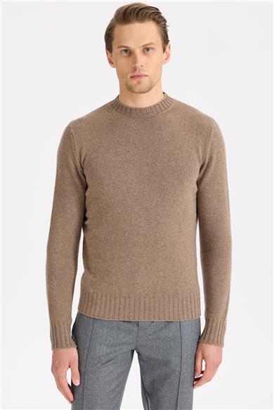 Kahverengi Sıfır Yaka Kaşmir Triko