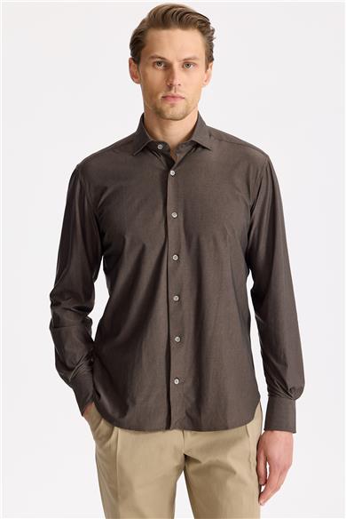 Kahverengi Teknik Kumaş Gömlek