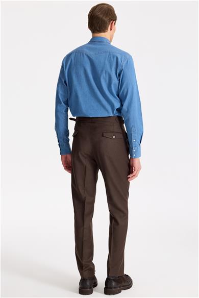 Kahverengi Tokalı Yün Flanel Pantolon