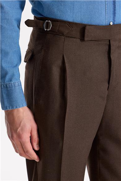 Kahverengi Tokalı Yün Flanel Pantolon