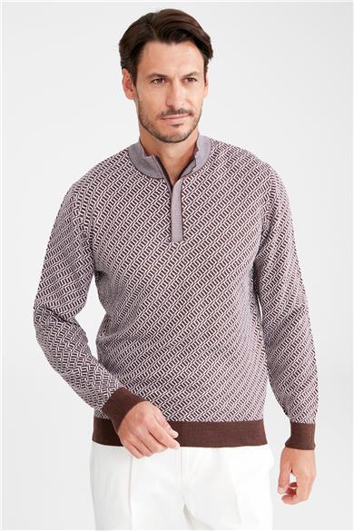 Kahverengi Trio Yaka Yün Triko 