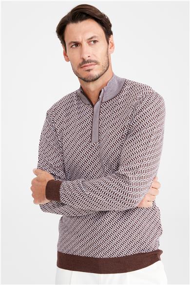 Kahverengi Trio Yaka Yün Triko 