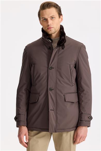 Kahverengi Yaka Kürklü Kaban 