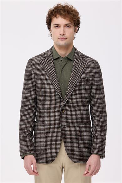 Kareli Yün İpek Kaşmir Ceket 