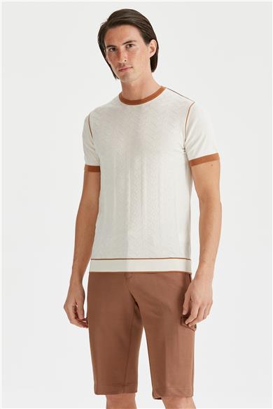 Kırık Beyaz Sıfır Yaka Pamuk Triko
