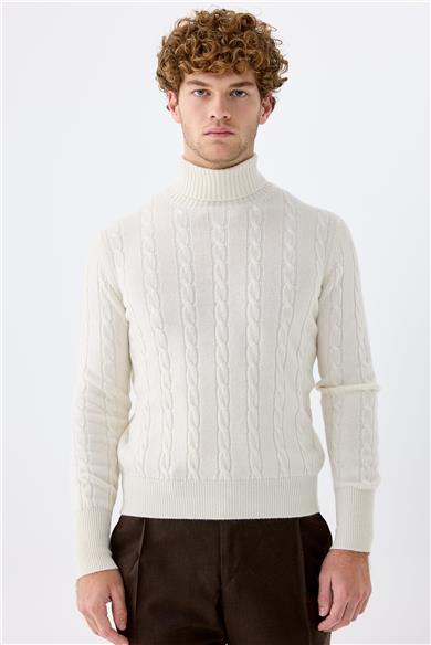 Bej Tam Balıkçı Kaşmir Kazak