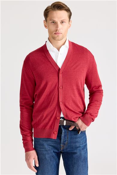 Kırmızı Pamuk İpek Hırka