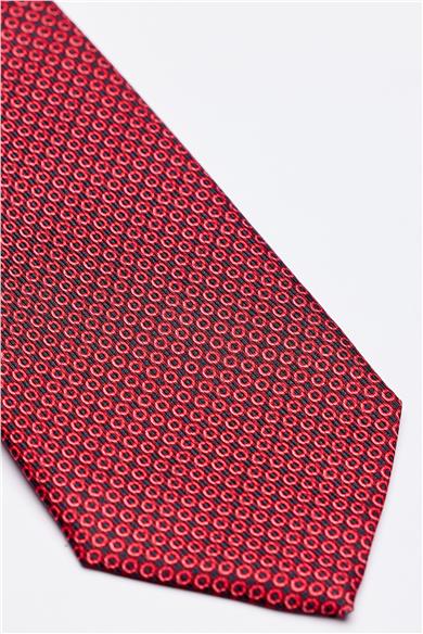 Kırmızı Puantiyeli Desenli 7 Fold İpek Kravat