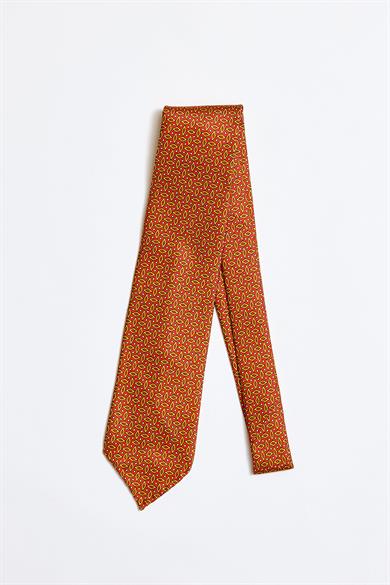 Kırmızı Sarı Astarsız 5 Fold İpek Kravat