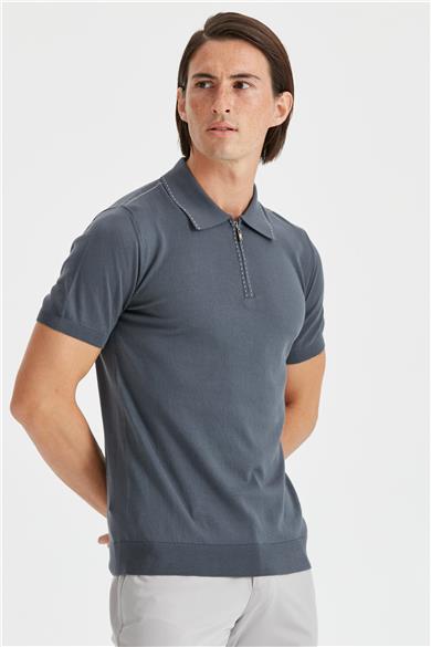 Koyu Gri Polo Yaka Erkek Pamuk Triko