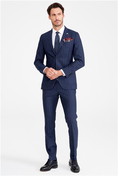 Koyu Mavi Çizgili Yün Takım Elibse