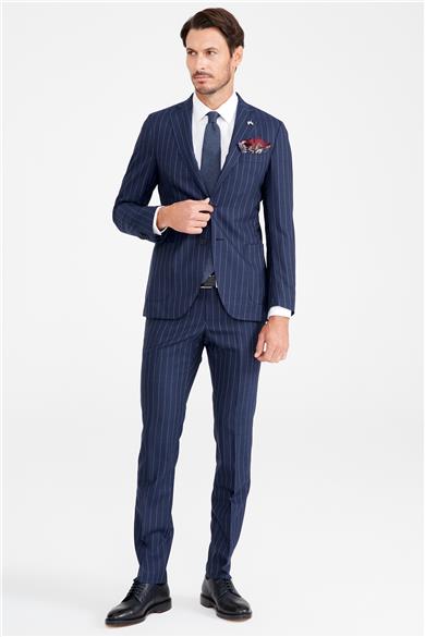 Koyu Mavi Çizgili Yün Takım Elibse