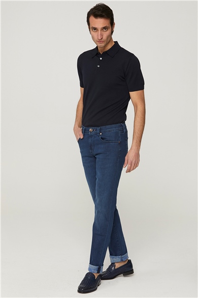 Koyu Mavi Michelangelo Slim Denim Pantolon