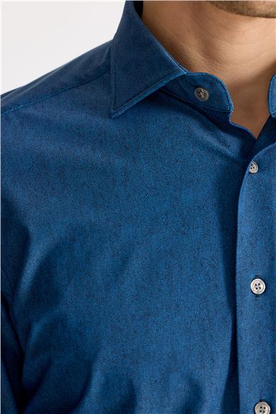 Koyu Mavi Teknik Kumaş Gömlek