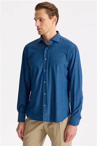 Koyu Mavi Teknik Kumaş Gömlek
