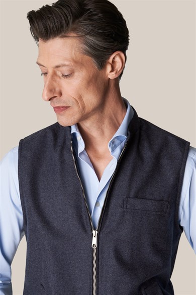 Koyu Mavi Yün Kaşmir Flannel Yelek