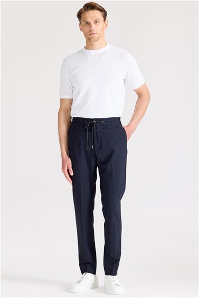 Lacivert Bağcıklı Yün Pantolon 