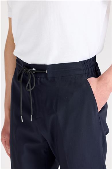 Lacivert Bağcıklı Yün Pantolon 